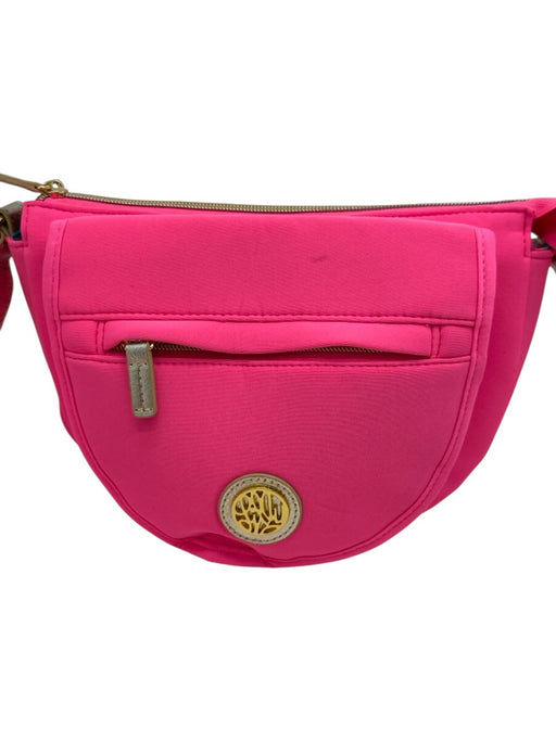 Lilly Pulitzer Hot Pink & Gold Neoprene gold logo Adjustable Strap Bag Hot Pink & Gold / Small