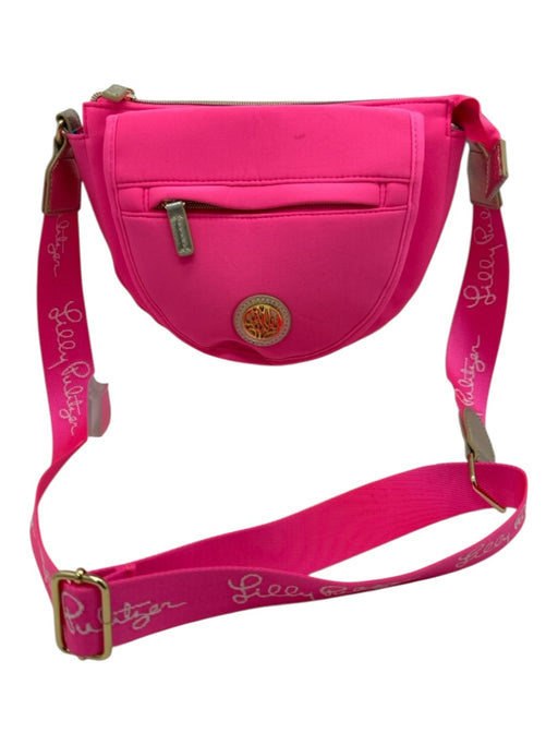 Lilly Pulitzer Hot Pink & Gold Neoprene gold logo Adjustable Strap Bag Hot Pink & Gold / Small