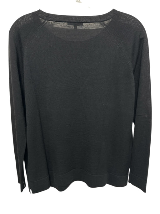 Lafayette 148 Size P Black Wool Blend Faux Leather Pocket Rib Knit Sweater Black / P