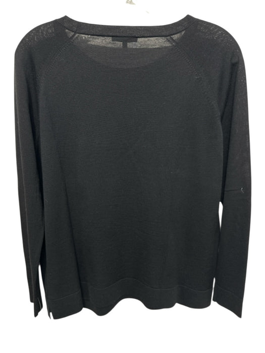 Lafayette 148 Size P Black Wool Blend Faux Leather Pocket Rib Knit Sweater Black / P