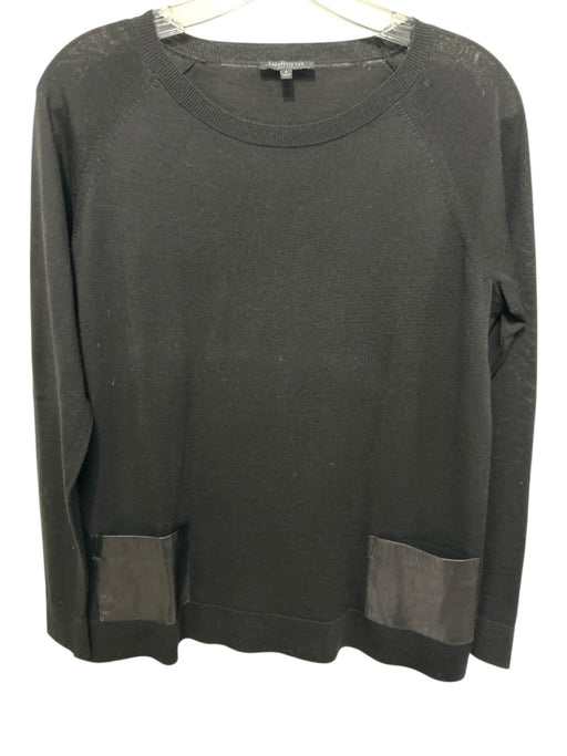 Lafayette 148 Size P Black Wool Blend Faux Leather Pocket Rib Knit Sweater Black / P