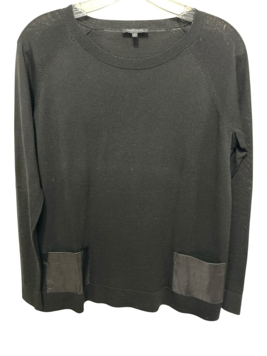 Lafayette 148 Size P Black Wool Blend Faux Leather Pocket Rib Knit Sweater Black / P