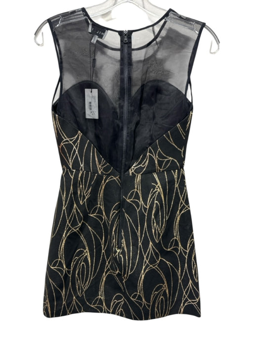 Milly Size 2 Black & Gold Polyester Blend Metallic Abstract Print Dress Black & Gold / 2