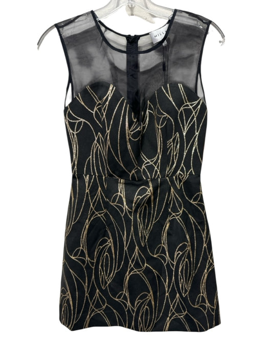 Milly Size 2 Black & Gold Polyester Blend Metallic Abstract Print Dress Black & Gold / 2
