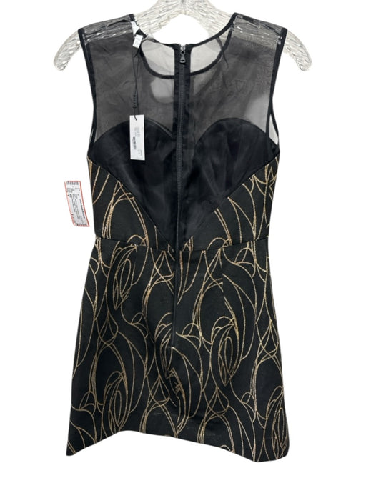 Milly Size 4 Black & Gold Polyester Blend Metallic Abstract Print Dress Black & Gold / 4