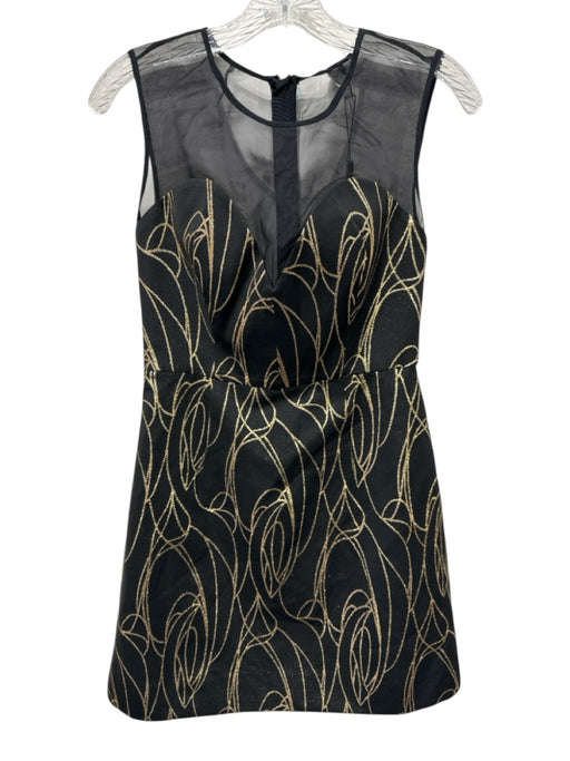 Milly Size 4 Black & Gold Polyester Blend Metallic Abstract Print Dress Black & Gold / 4