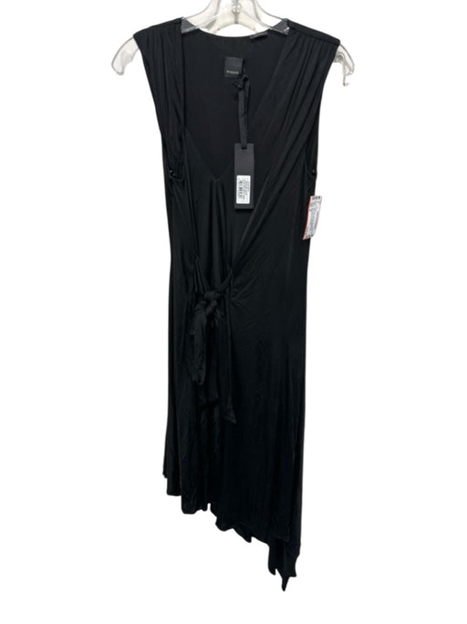 Pinko Size M Black Viscose Sleeveless V Neck Tie Front Asymmetrical Dress Black / M