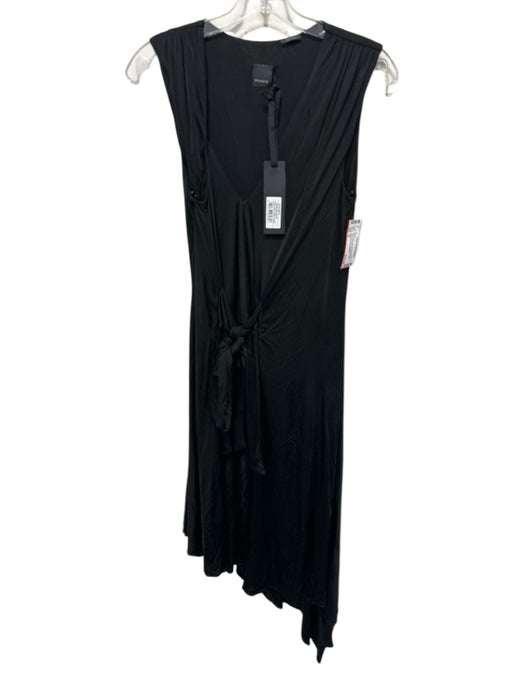Pinko Size M Black Viscose Sleeveless V Neck Tie Front Asymmetrical Dress Black / M