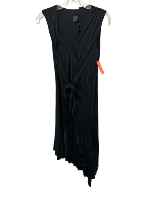 Pinko Size S Black Viscose Sleeveless V Neck Tie Front Asymmetrical Dress Black / S