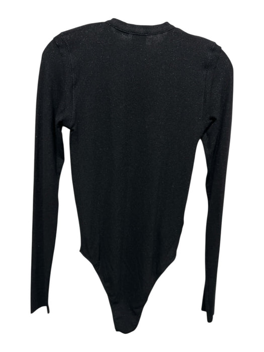 Pinko Size L Black Viscose Blend Metallic Thread Ribbed Quarter Button Bodysuit Black / L