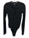 Pinko Size L Black Viscose Blend Metallic Thread Ribbed Quarter Button Bodysuit Black / L