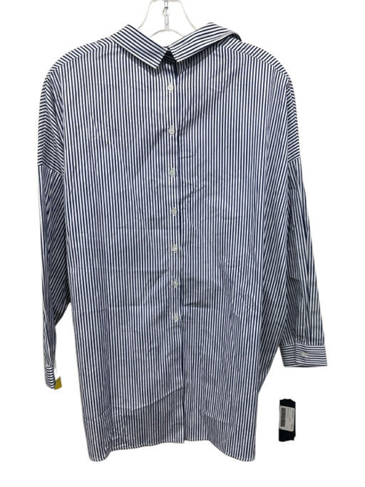 Pinko Size 6 Navy & white Cotton Long Sleeve Striped Button Front Collar Top Navy & white / 6