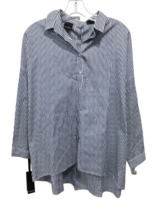 Pinko Size 6 Navy & white Cotton Long Sleeve Striped Button Front Collar Top Navy & white / 6