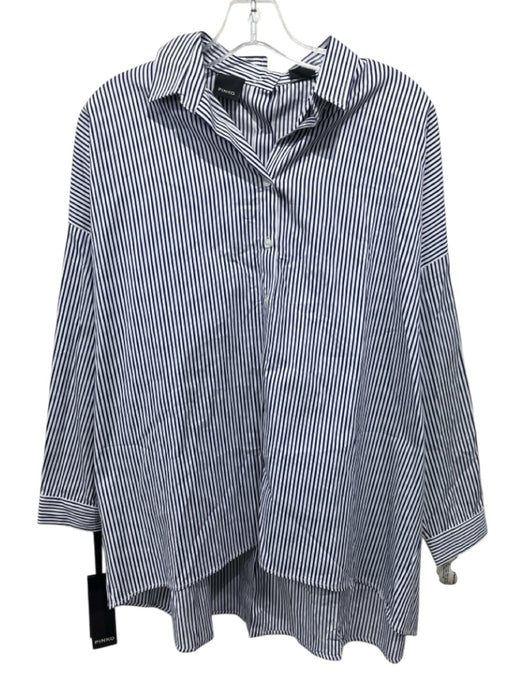 Pinko Size 6 Navy & white Cotton Long Sleeve Striped Button Front Collar Top Navy & white / 6