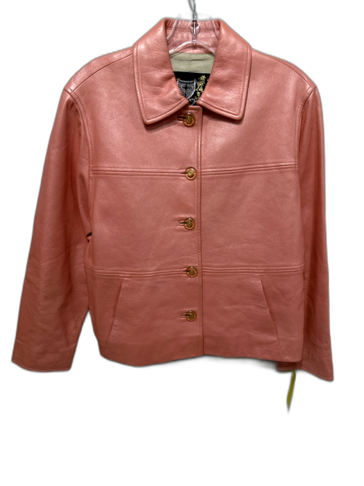St John Size P Peach Orange Leather Button Front Side pockets Jacket Peach Orange / P
