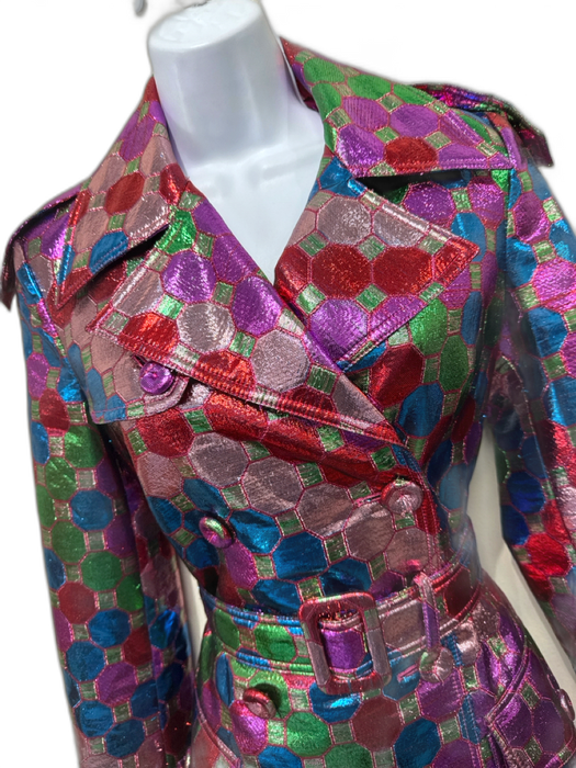Moschino Couture Size 4 Purple, Red, Multi Polyester Geometric Print Jacket Purple, Red, Multi / 4