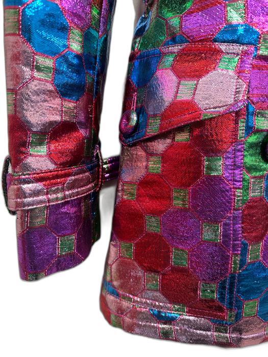 Moschino Couture Size 4 Purple, Red, Multi Polyester Geometric Print Jacket Purple, Red, Multi / 4
