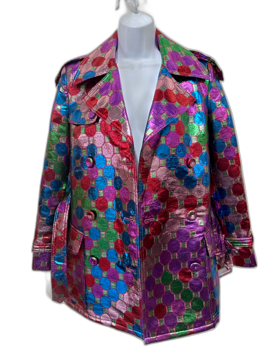 Moschino Couture Size 4 Purple, Red, Multi Polyester Geometric Print Jacket Purple, Red, Multi / 4