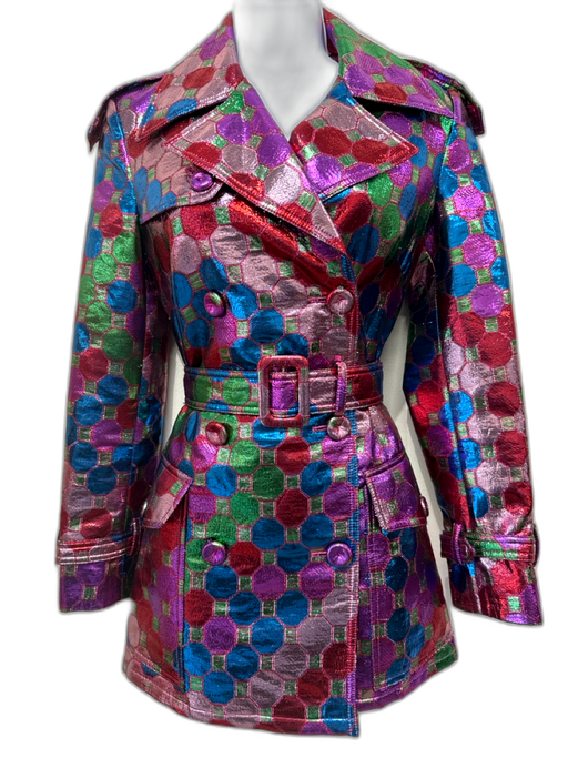 Moschino Couture Size 4 Purple, Red, Multi Polyester Geometric Print Jacket Purple, Red, Multi / 4