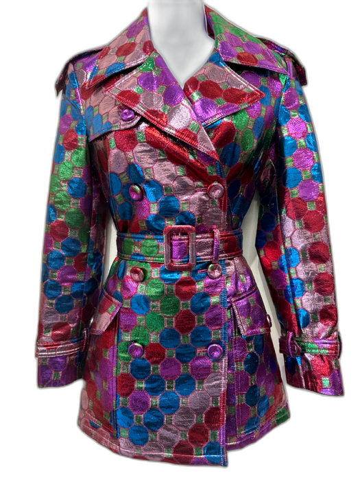 Moschino Couture Size 4 Purple, Red, Multi Polyester Geometric Print Jacket Purple, Red, Multi / 4