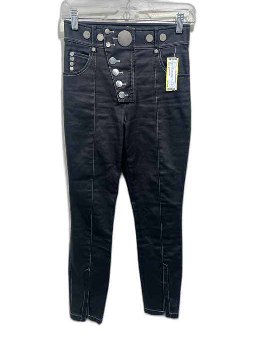 Alexander Wang Size 0 Black Cotton Button Fly Studded Zip Ankle Slim Pants Black / 0