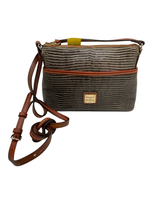 Dooney & Bourke Gray & Brown Leather Snake Embossed Crossbody Strap Bag Gray & Brown / S