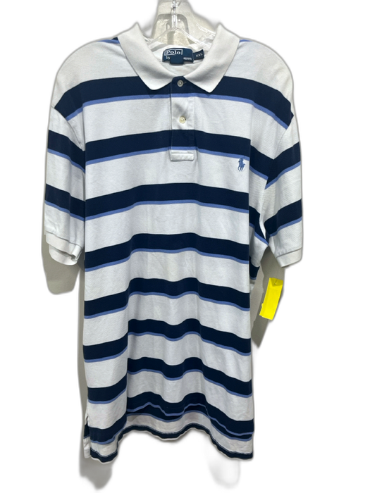 Polo Size XXL White & Blue Cotton Striped Polo Men's Short Sleeve White & Blue / XXL