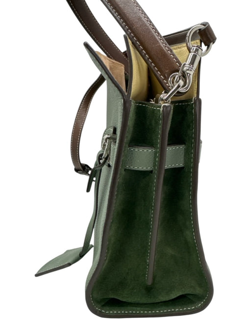 Tory Burch Green & Brown Leather Snap Closure Inner Pocket one handle Bag Green & Brown / M