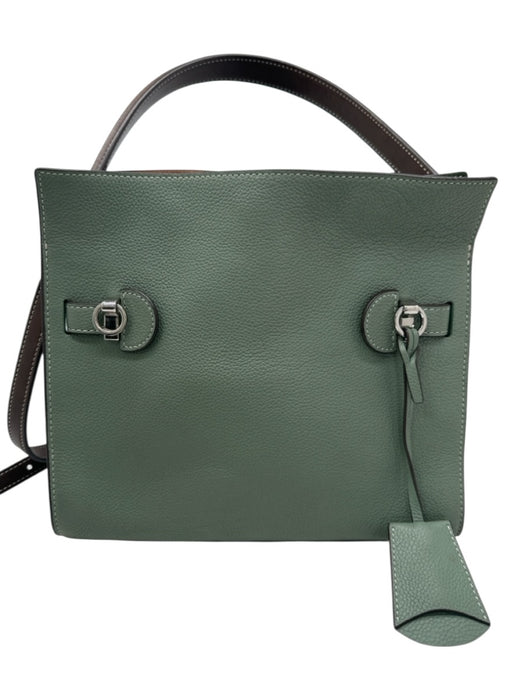 Tory Burch Green & Brown Leather Snap Closure Inner Pocket one handle Bag Green & Brown / M