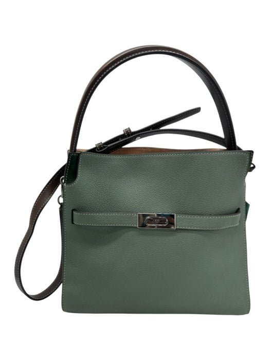 Tory Burch Green & Brown Leather Snap Closure Inner Pocket one handle Bag Green & Brown / M