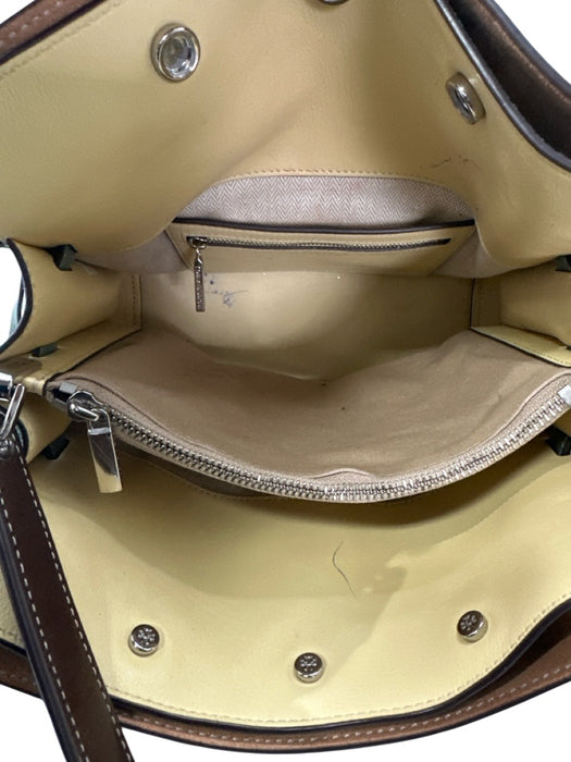 Tory Burch Green & Brown Leather Snap Closure Inner Pocket one handle Bag Green & Brown / M