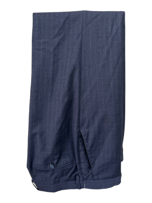 Boggi Navy Blue Viscose Striped 2 Button Men's Suit Navy Blue / 52R