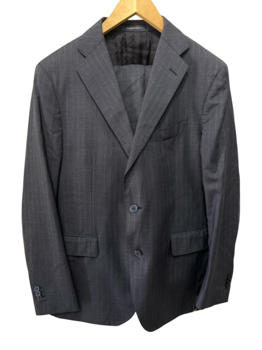 Boggi Navy Blue Viscose Striped 2 Button Men's Suit Navy Blue / 52R