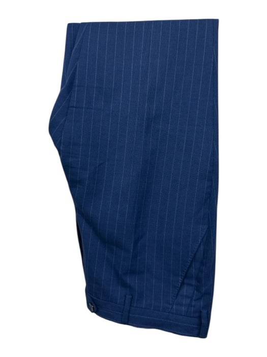 Boggi Navy Blue & White Wool Striped 2 Button Men's Suit Navy Blue & White / 54R
