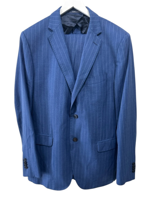 Boggi Navy Blue & White Wool Striped 2 Button Men's Suit Navy Blue & White / 54R