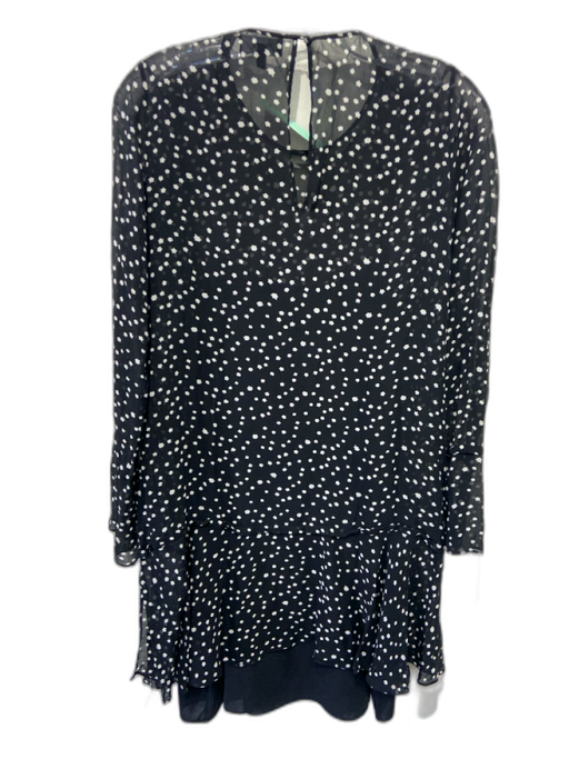Theory Size 4 Black & White Silk Long puff sleeve Abstract Stars Ruffles Dress Black & White / 4