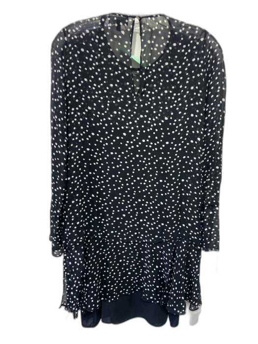 Theory Size 4 Black & White Silk Long puff sleeve Abstract Stars Ruffles Dress Black & White / 4