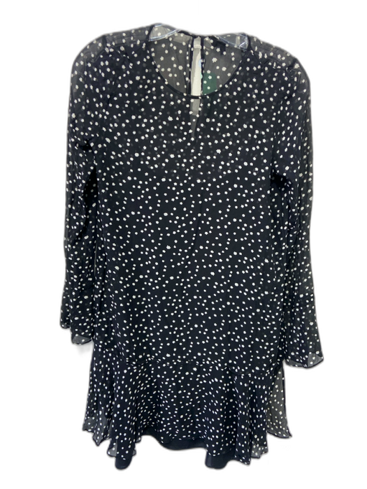 Theory Size 4 Black & White Silk Long puff sleeve Abstract Stars Ruffles Dress Black & White / 4