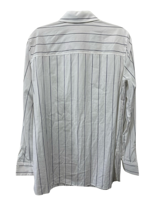 Lafayette 148 Size M White & Blue Cotton Long Sleeve Striped Blouse Top White & Blue / M