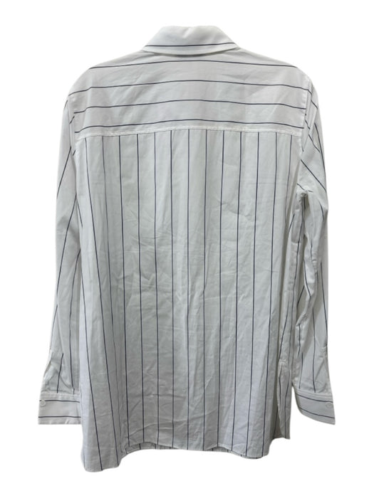 Lafayette 148 Size M White & Blue Cotton Long Sleeve Striped Blouse Top White & Blue / M