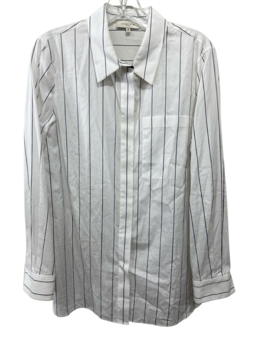 Lafayette 148 Size M White & Blue Cotton Long Sleeve Striped Blouse Top White & Blue / M