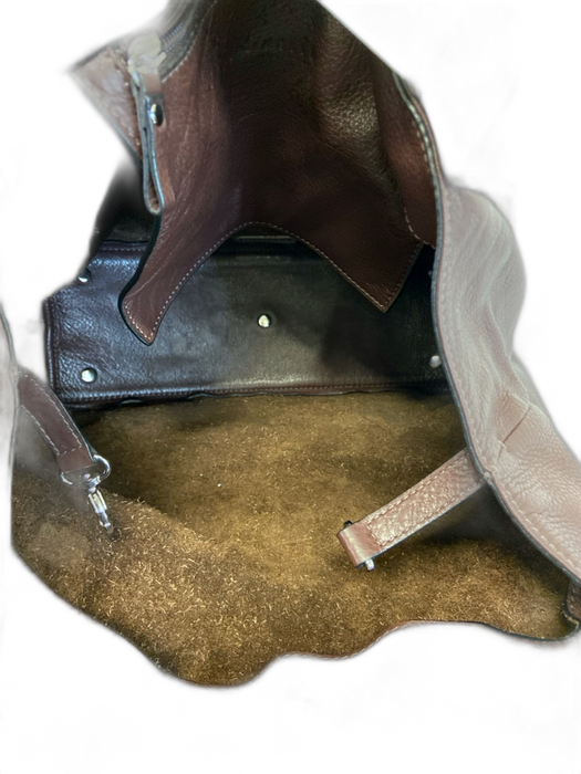 Coccinelle Dark Brown Pebble Leather Top Handles Magnetic Clasp Slouchy Bag Dark Brown / S