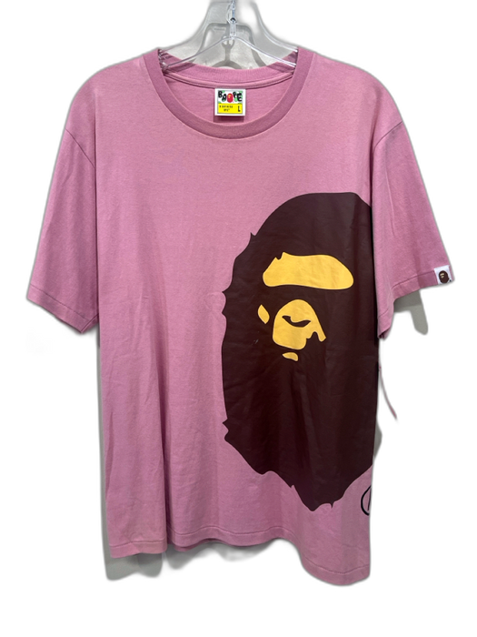 Bape AS IS Size L Pink Cotton logo T shirt Crew Men's Short Sleeve Pink / L