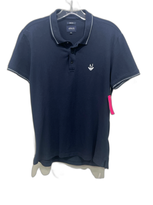 Armani AS IS Size M Blue Cotton Blend Solid Polo Men's Short Sleeve Blue / M
