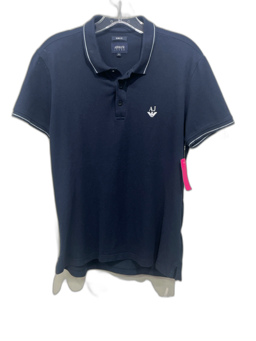Armani AS IS Size M Blue Cotton Blend Solid Polo Men's Short Sleeve Blue / M