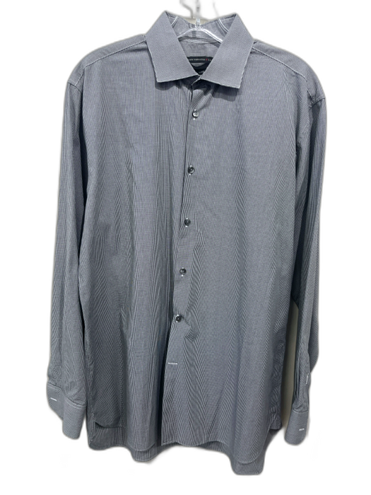 John Varvatos Size 15 Black & White Cotton Micro Button Up Long Sleeve Shirt Black & White / 15