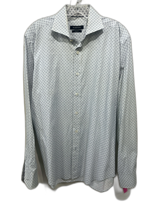 Bugatchi Size Est M Gray & White Cotton Plaid Button Up Men's Long Sleeve Shirt Gray & White / Est M