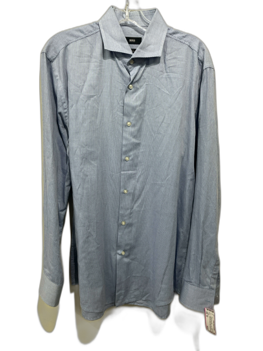 Boss Size 16 Light Blue & Blue Print Cotton Micro Button Up Long Sleeve Shirt Light Blue & Blue Print / 16