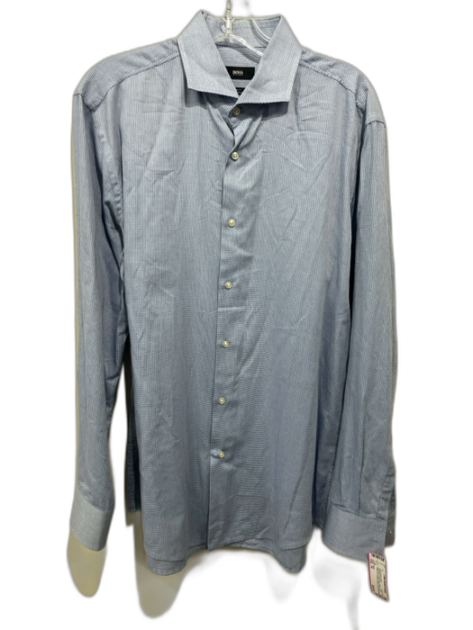 Boss Size 16 Light Blue & Blue Print Cotton Micro Button Up Long Sleeve Shirt Light Blue & Blue Print / 16