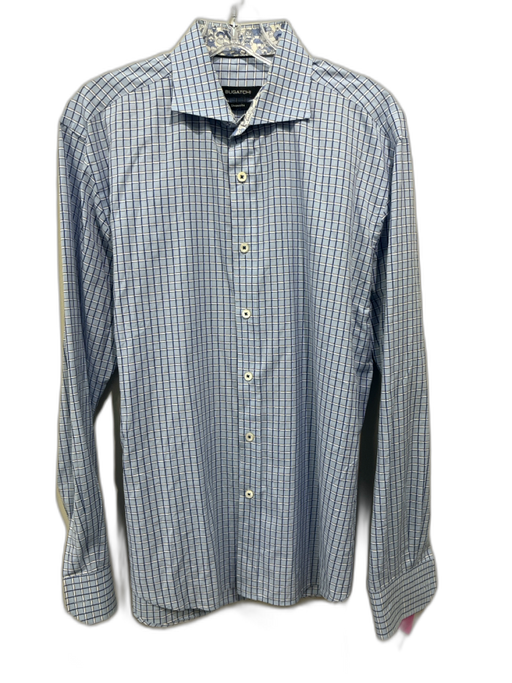 Bugatchi Size M Light Blue & White Cotton Grid Button Up Men's Long Sleeve Shirt Light Blue & White / M